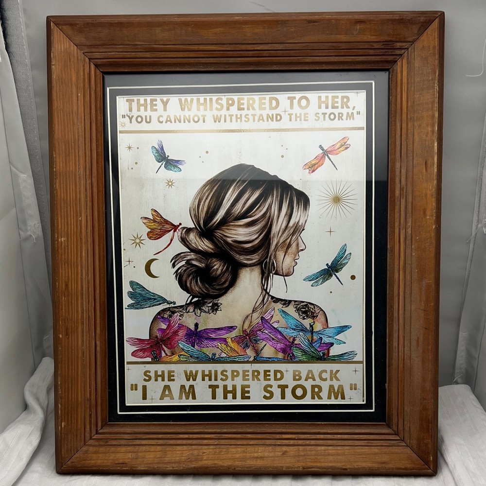 Framed Wood Inspirational Art Print behind Glass - 'I Am The Storm'